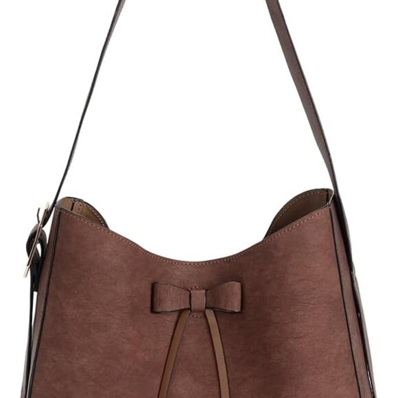 Women's Faux Leather Tote Bag With Bowknot Decoration Large Casual Handbag - Picture 1 of 6